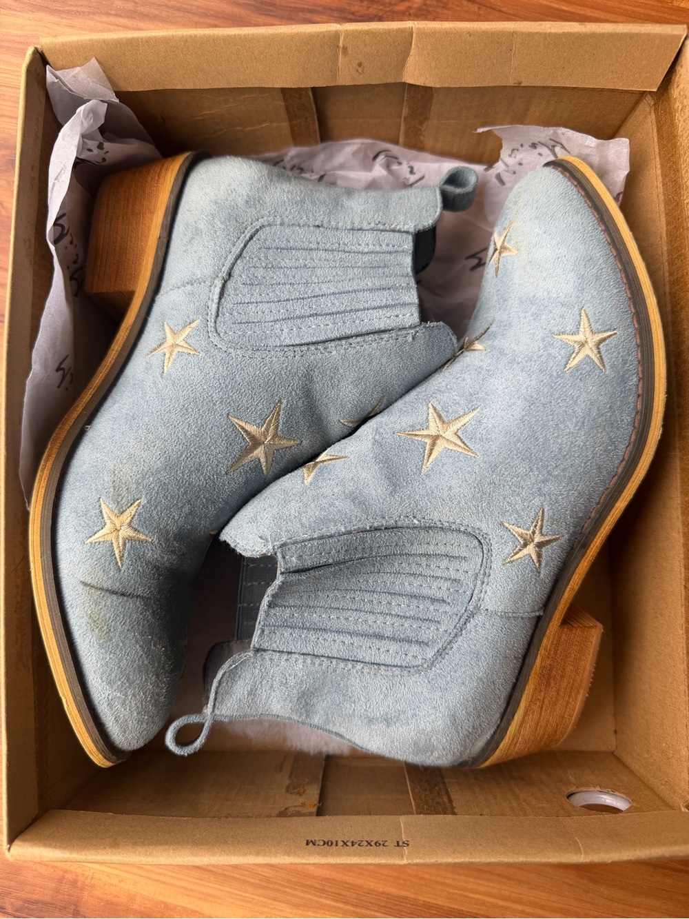 MI.IM Light Blue Star Embroidered Suede Chelsea Booties